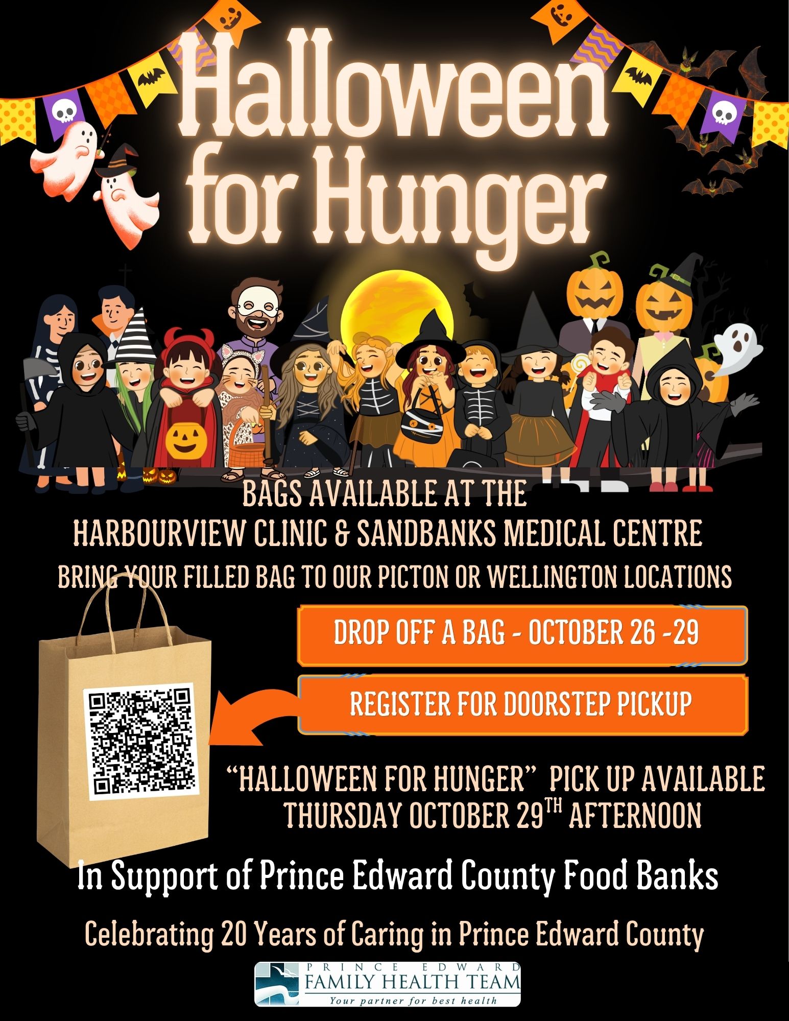 Black and Orange Playful Halloween Party Flyer HALLOWEENFORHUNGER2026